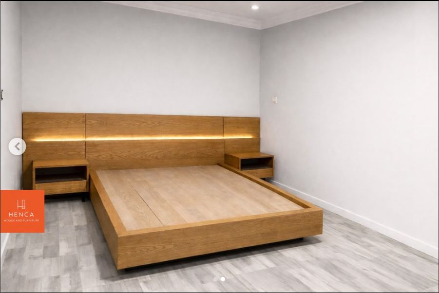 Platform Bed with Backlit Headboard & Nightstands